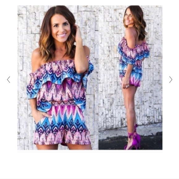 Tyche Colorful Ikat Print Off The Shoulder Ruffle Top Size Small - Picture 3 of 10